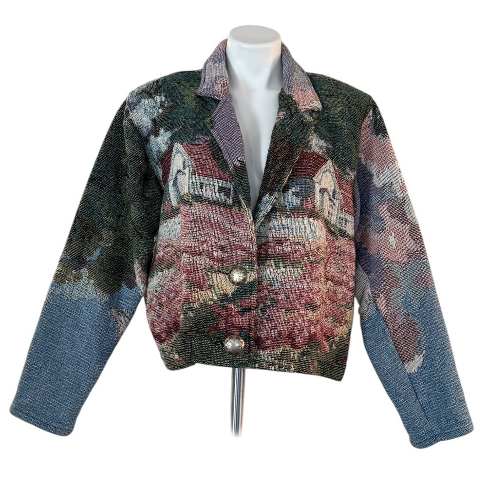 PAINTED PONY Vintage Tapesty Blanket Cropped Jacket Country Cottage Size M - Picture 8 of 15